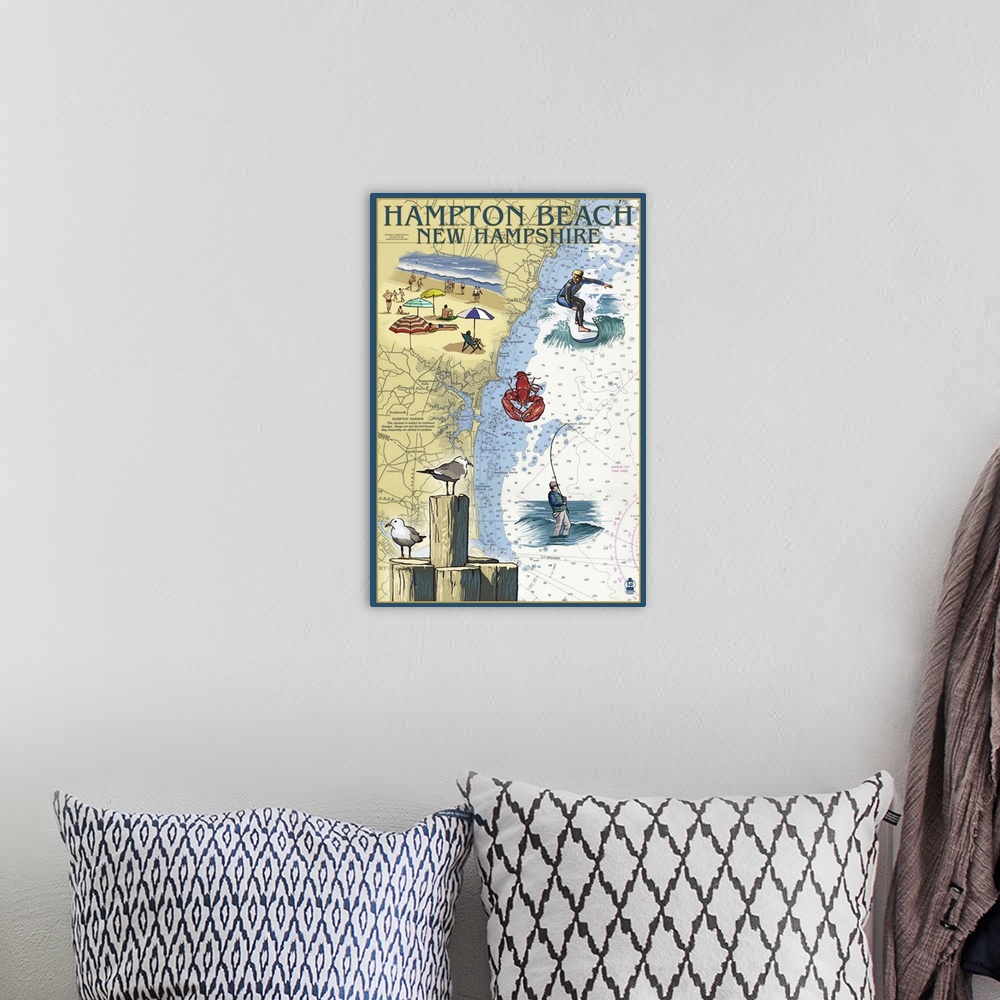 A bohemian room featuring Hampton Beach, New Hampshire, Nautical Chart