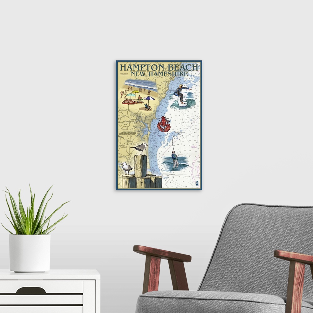 A modern room featuring Hampton Beach, New Hampshire, Nautical Chart