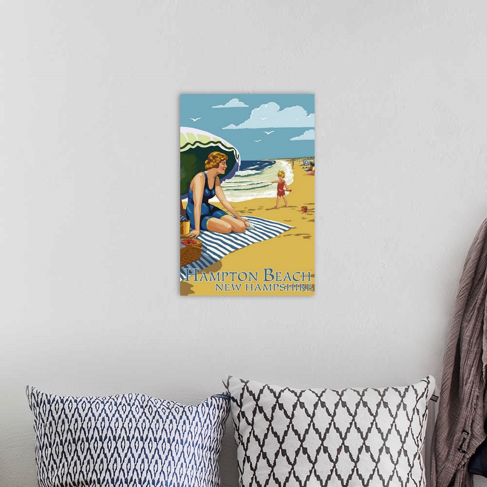 A bohemian room featuring Hampton Beach, New Hampshire, Woman on Beach