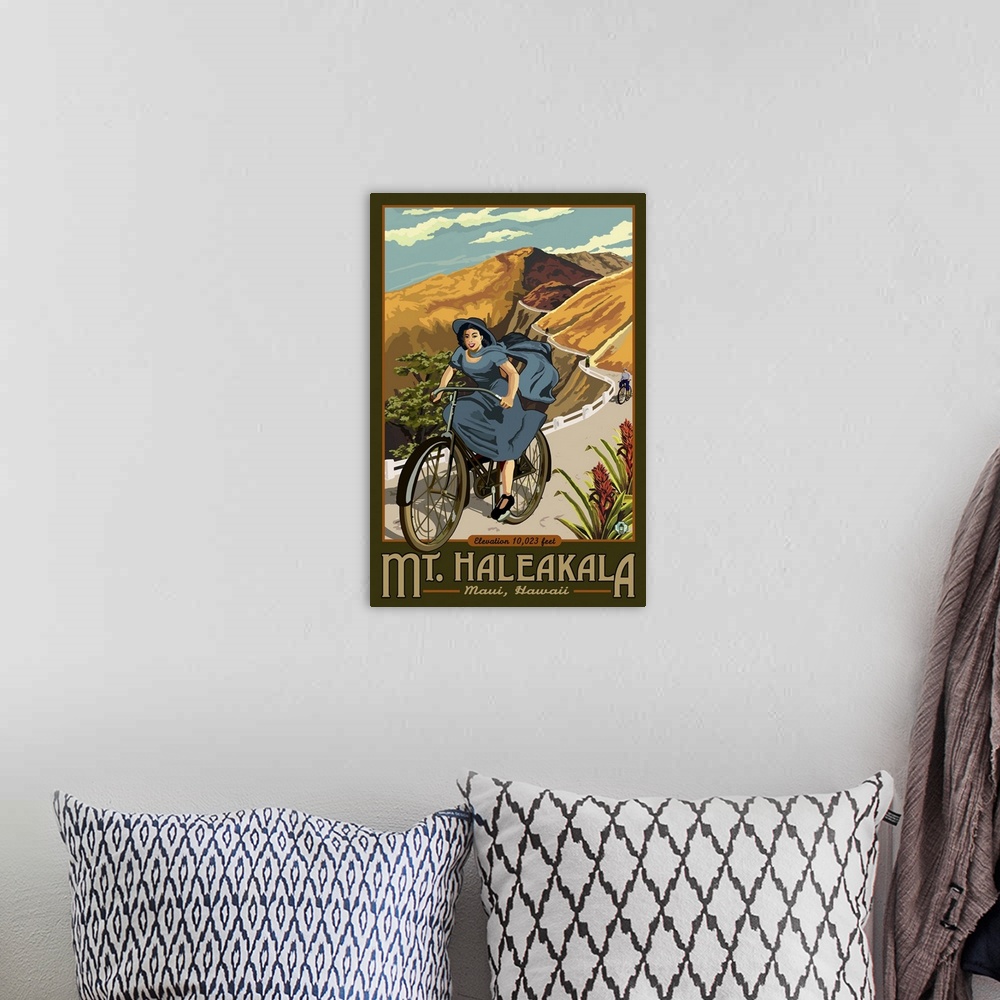 A bohemian room featuring Hawaii - Mount Haleakala Bicycle: Retro Travel Poster