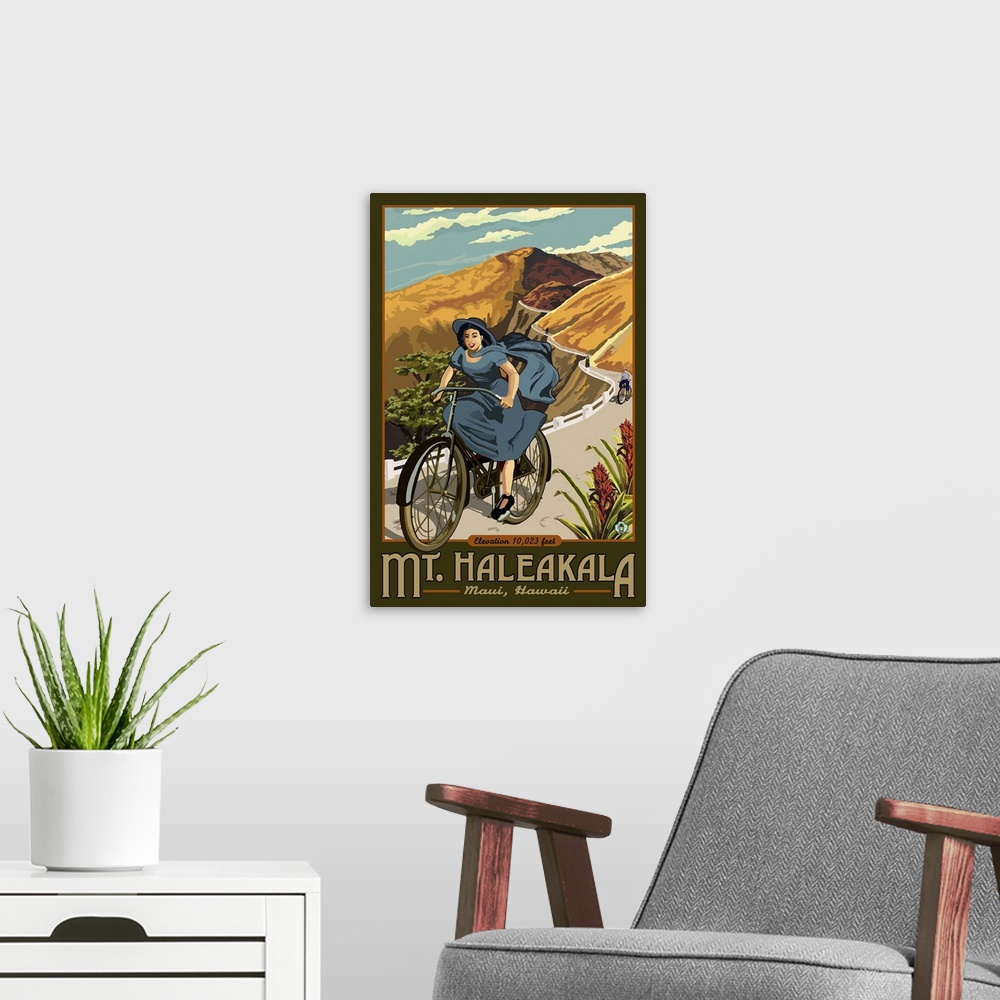 A modern room featuring Hawaii - Mount Haleakala Bicycle: Retro Travel Poster