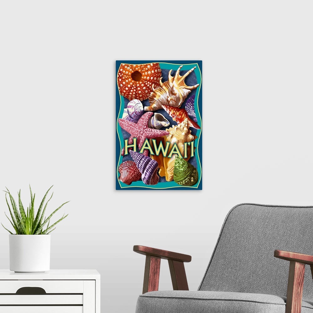 A modern room featuring Hawaii - Shells Montage: Retro Travel Poster