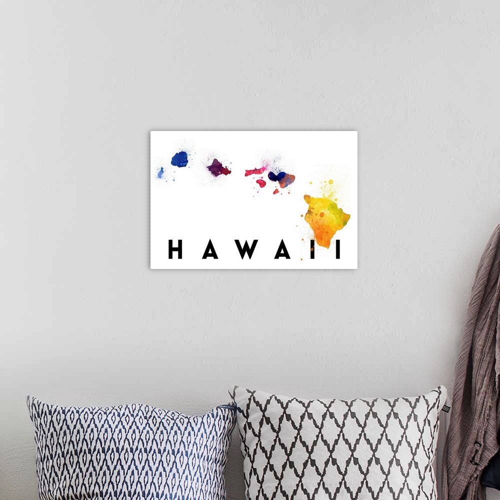 A bohemian room featuring Hawaii - State Abstract Watercolor