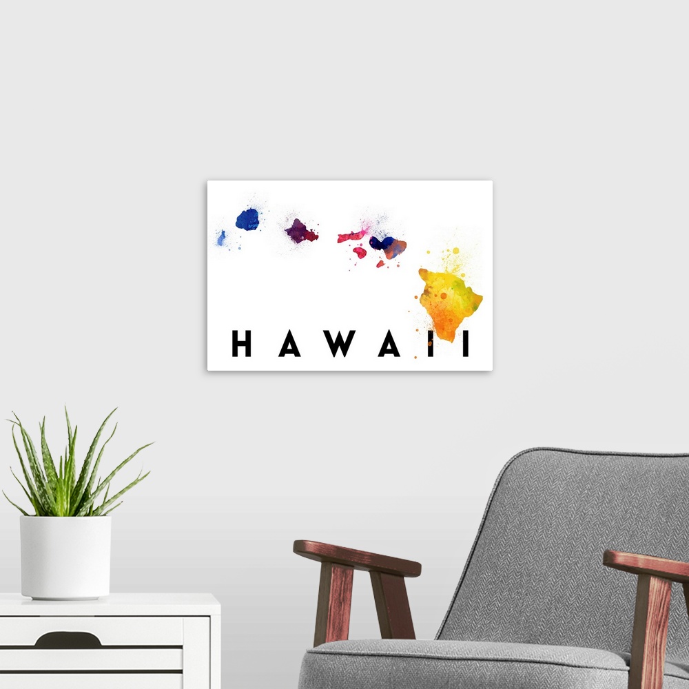 A modern room featuring Hawaii - State Abstract Watercolor
