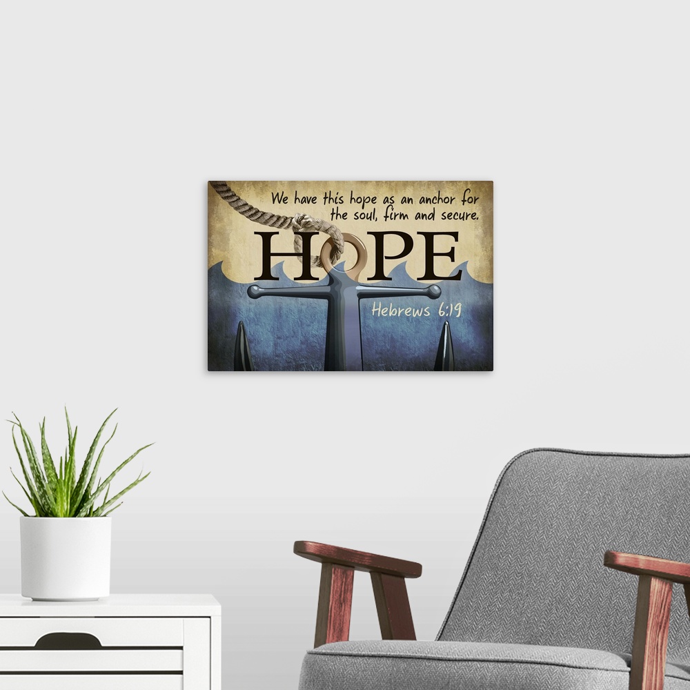 A modern room featuring Hebrews 6:19 - Inspirational - Lantern Press Artwork: Retro Travel Poster