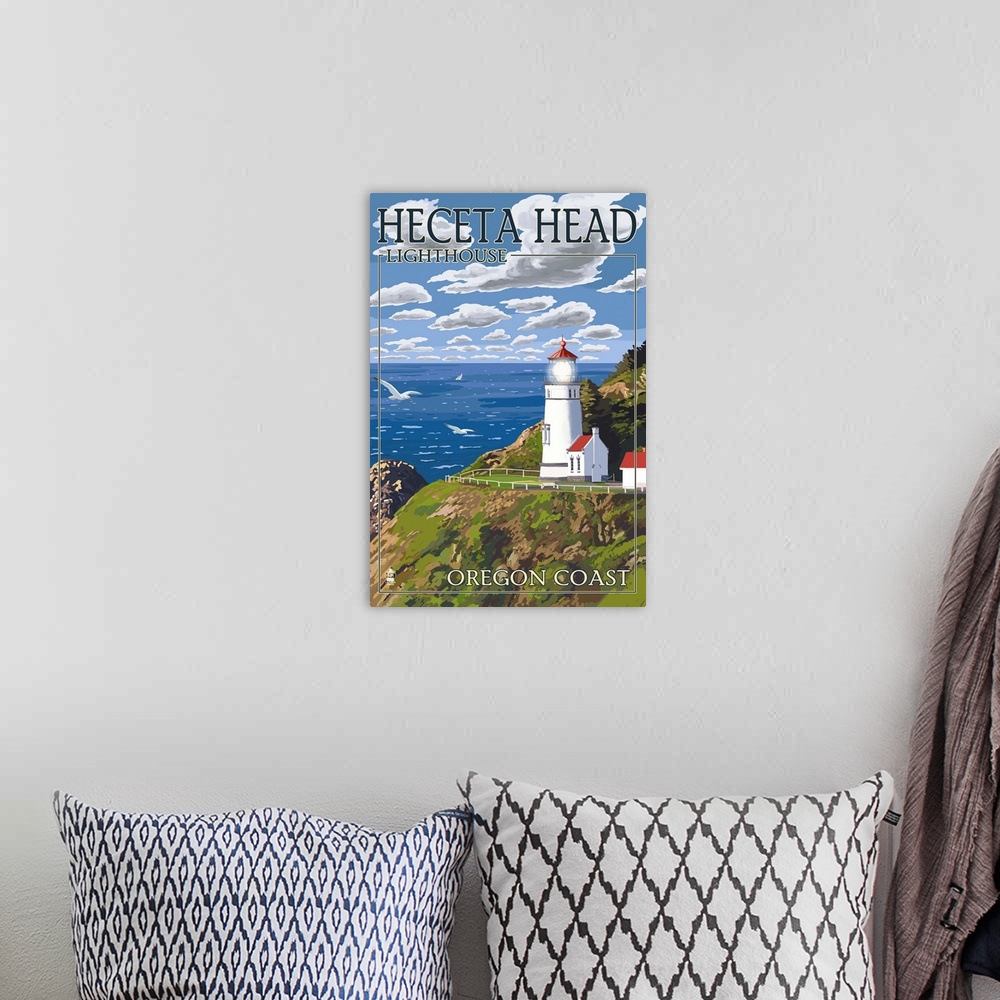 A bohemian room featuring Heceta Head Lighthouse - Oregon Coast: Retro Travel Poster