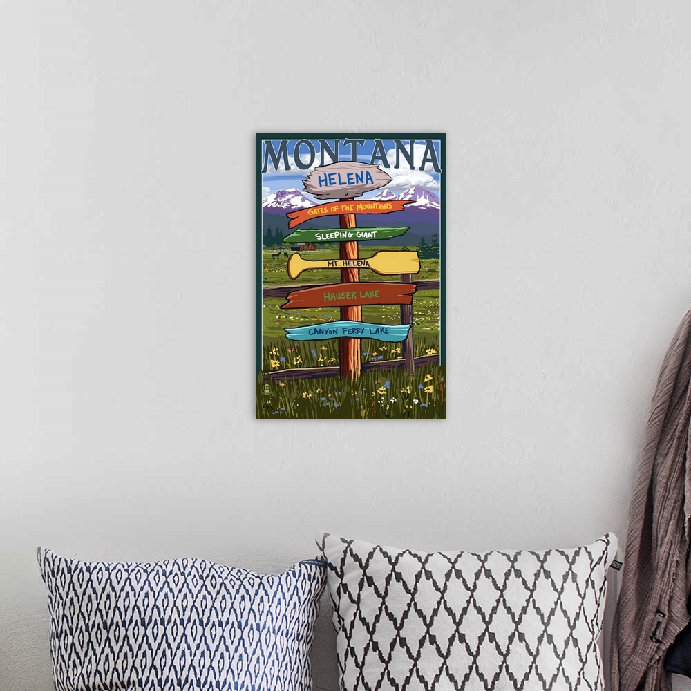 A bohemian room featuring Helena, Montana, Destination Signpost