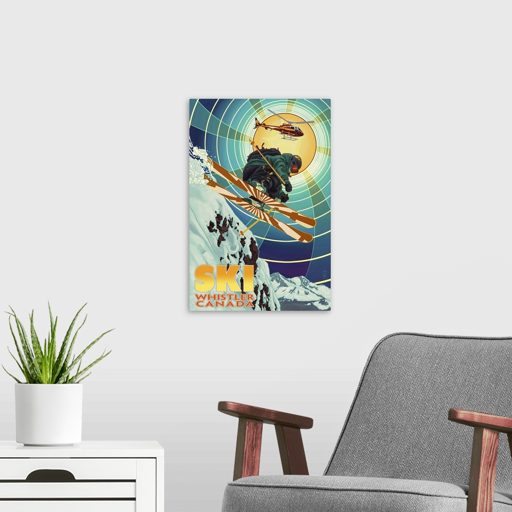 A modern room featuring Heli-Skiing - Whistler, Canada: Retro Travel Poster