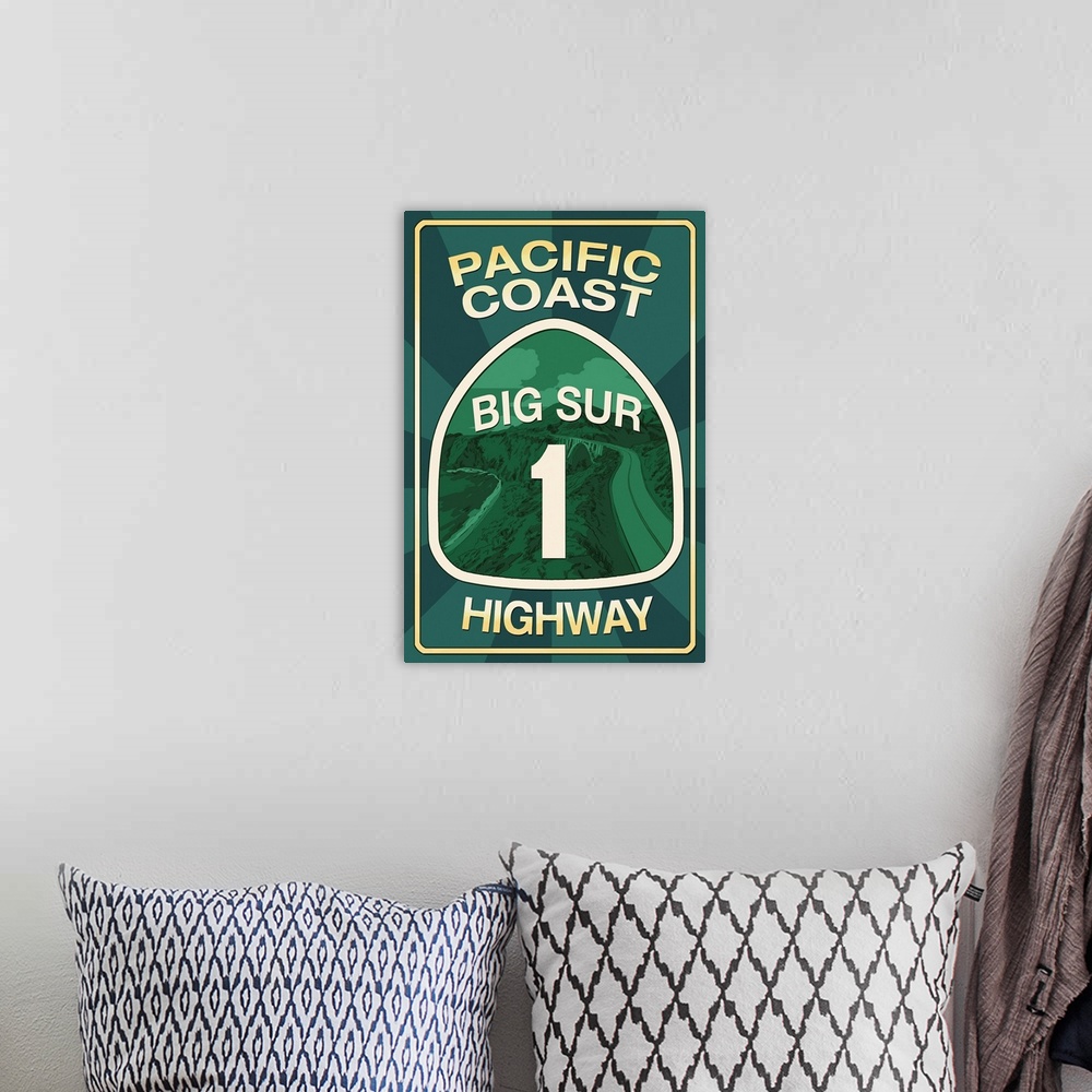 A bohemian room featuring Highway 1, California - Big Sur - Pacific Coast Highway Sign