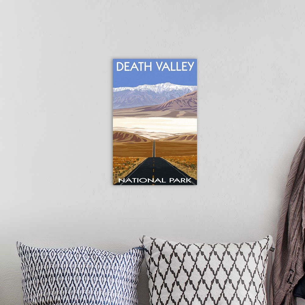 A bohemian room featuring Highway View - Death Valley National Park: Retro Travel Poster