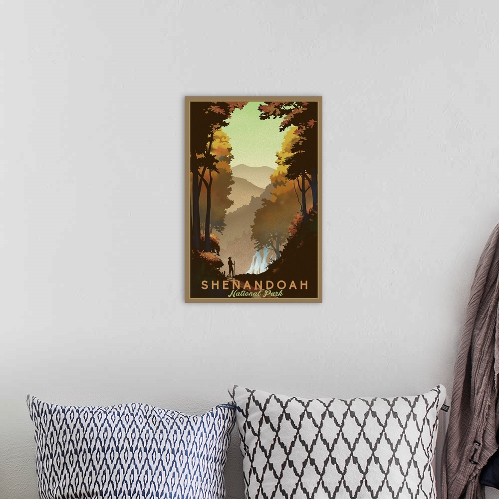 A bohemian room featuring Hiking In Shenandoah National Park: Retro Travel Poster
