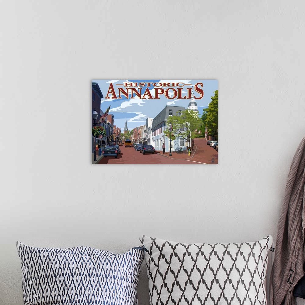 A bohemian room featuring Historic Annapolis, Maryland Street View: Retro Travel Poster