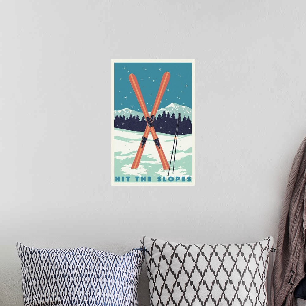 A bohemian room featuring Hit the Slopes - Crossed Skis - Letterpress