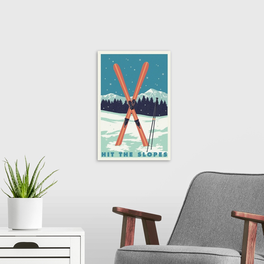 A modern room featuring Hit the Slopes - Crossed Skis - Letterpress