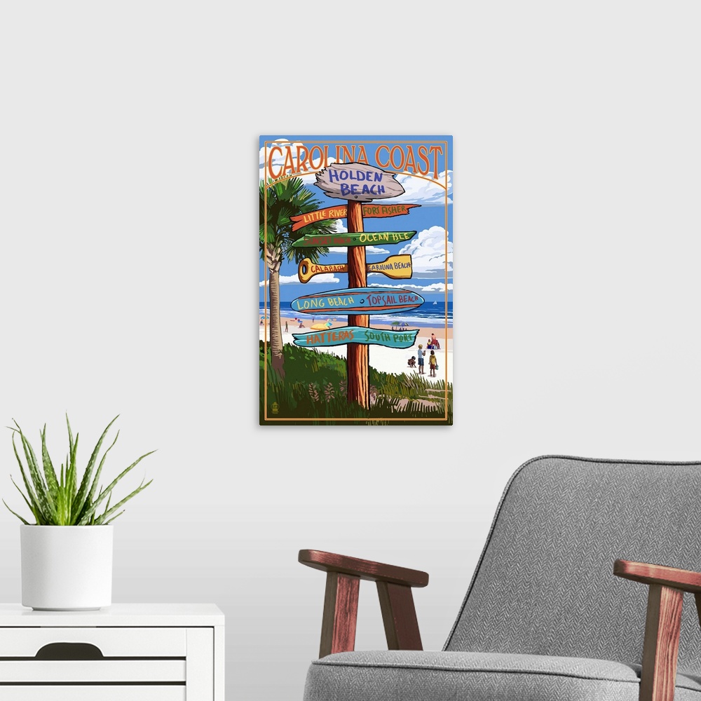 A modern room featuring Holden Beach, North Carolina - Destination Sign: Retro Travel Poster
