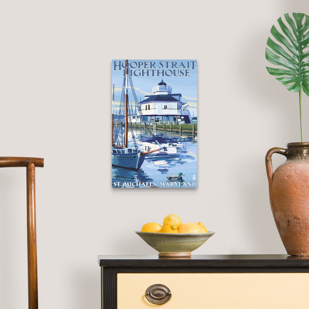A traditional room featuring Hooper Strait Lighthouse - St. Michaels, MD: Retro Travel Poster