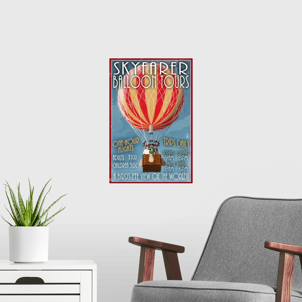 A modern room featuring Hot Air Balloon Tours, Vintage Sign