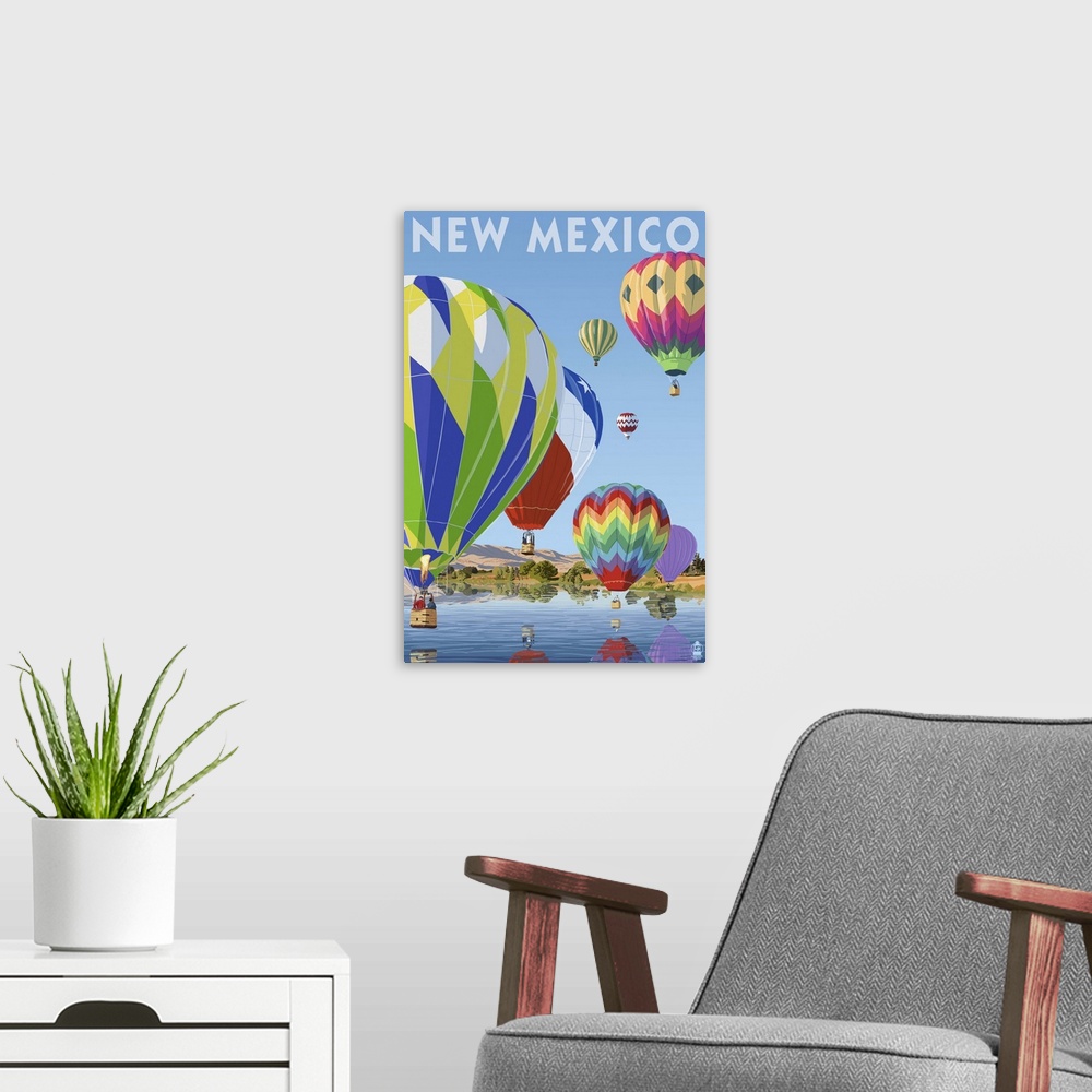 A modern room featuring Hot Air Balloons - New Mexico: Retro Travel Poster