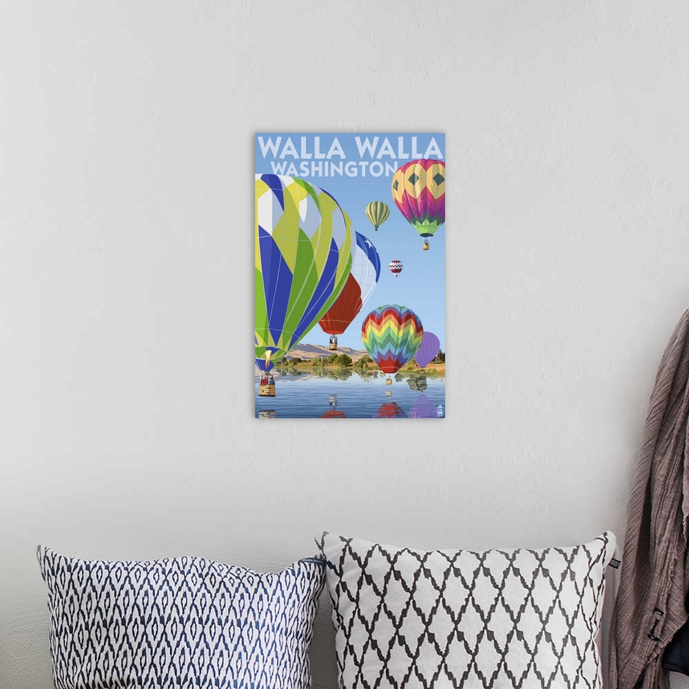 A bohemian room featuring Hot Air Balloons - Walla Walla, Washington: Retro Travel Poster