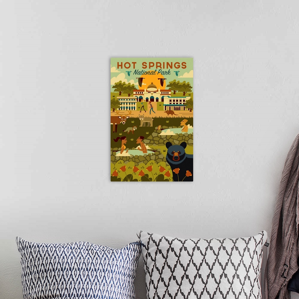 A bohemian room featuring Hot Springs National Park, Adventure: Graphic Travel Poster