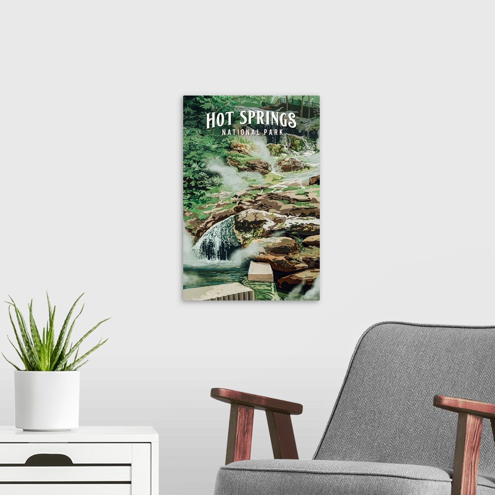 A modern room featuring Hot Springs National Park, Display Springs: Retro Travel Poster