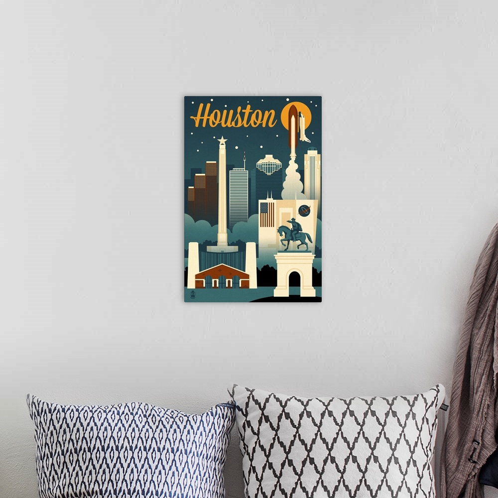 A bohemian room featuring Houston, Texas, Retro Skyline