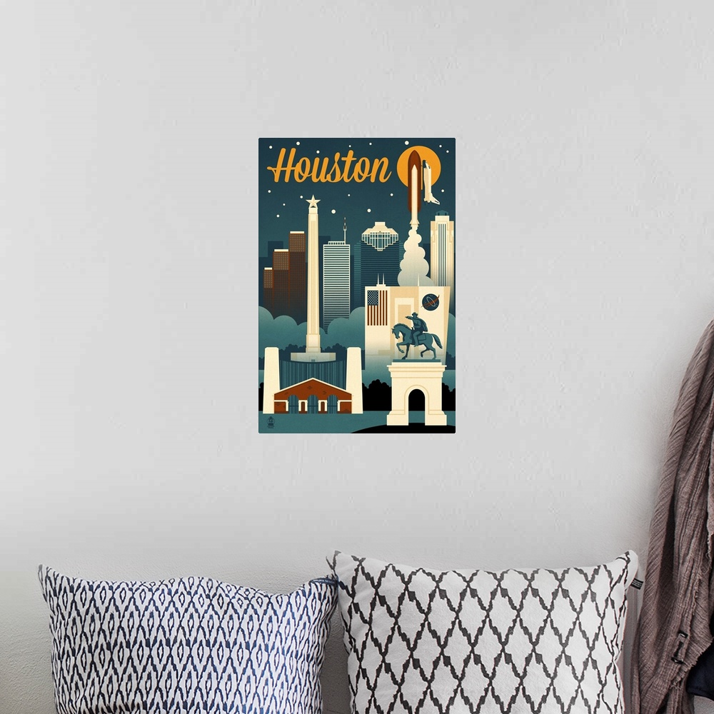 A bohemian room featuring Houston, Texas, Retro Skyline