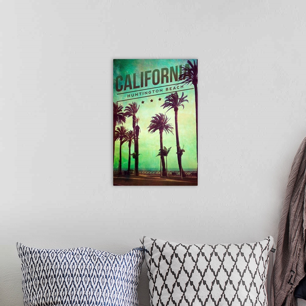 A bohemian room featuring Huntington Beach, California, Boardwalk and Palms
