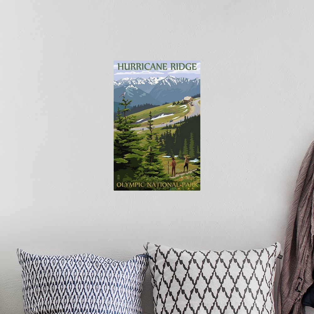 A bohemian room featuring Hurricane Ridge, Olympic National Park, Washington: Retro Travel Poster