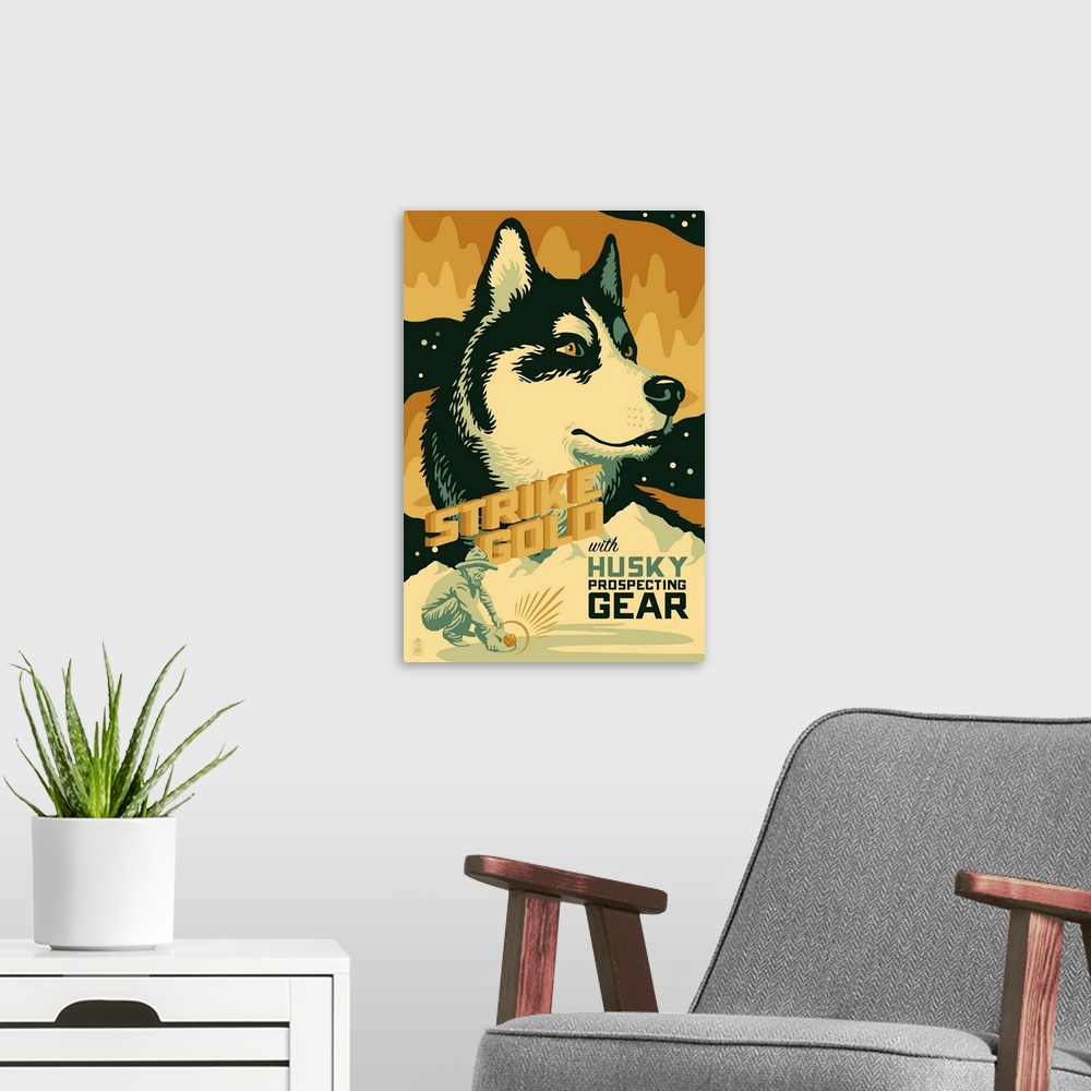 A modern room featuring Husky, Retro Gold Mining Ad
