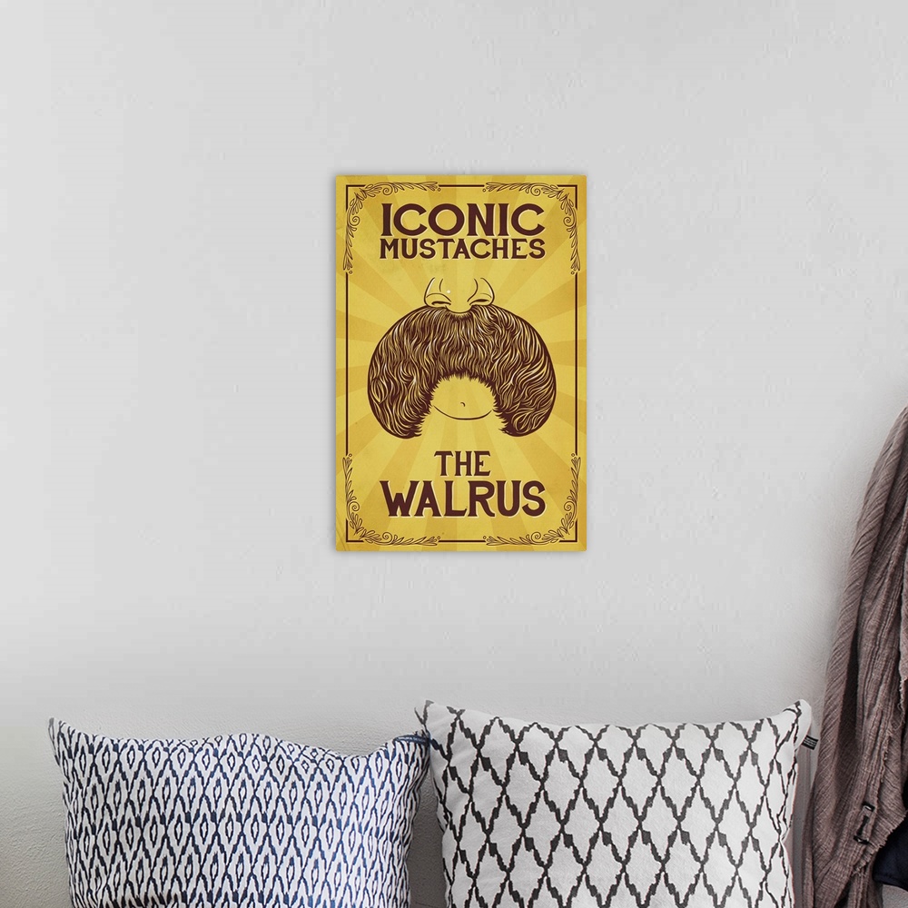 A bohemian room featuring Iconic Mustaches - Walrus: Retro Poster Art