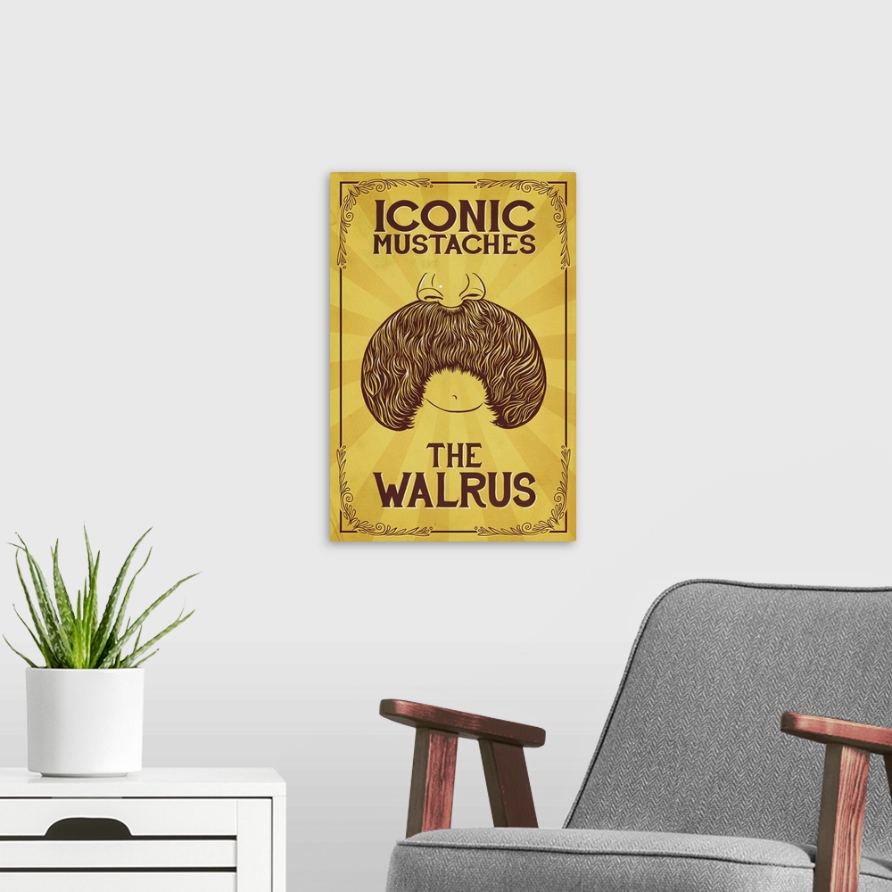 A modern room featuring Iconic Mustaches - Walrus: Retro Poster Art