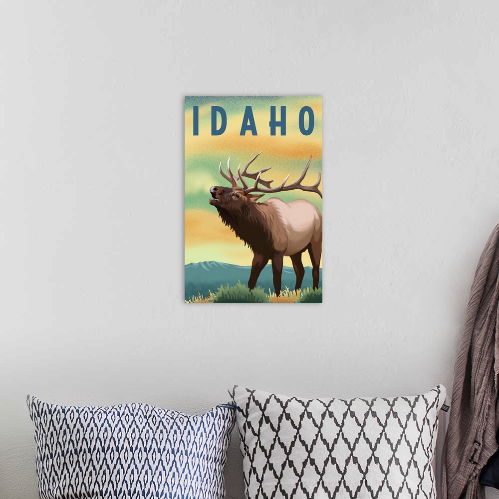 A bohemian room featuring Idaho - Elk - Lithograph