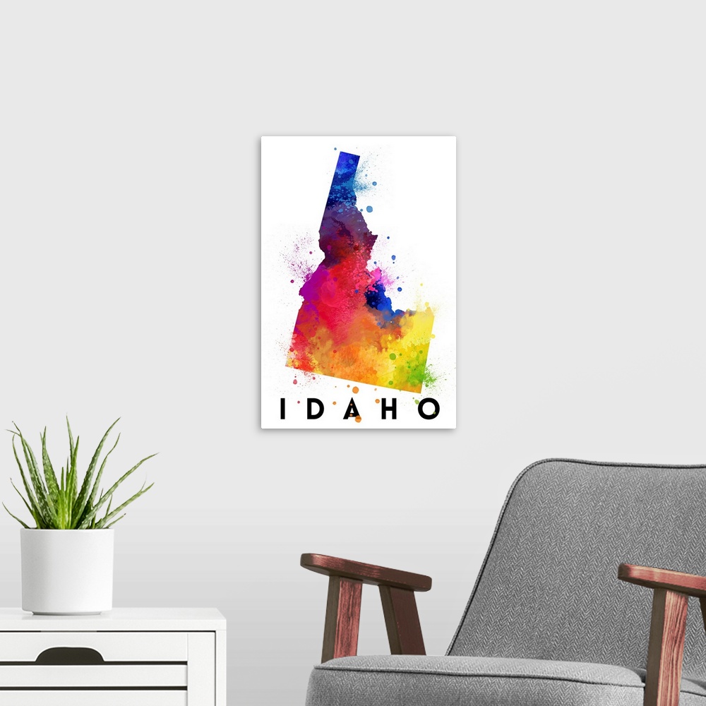 A modern room featuring Idaho - State Abstract Watercolor