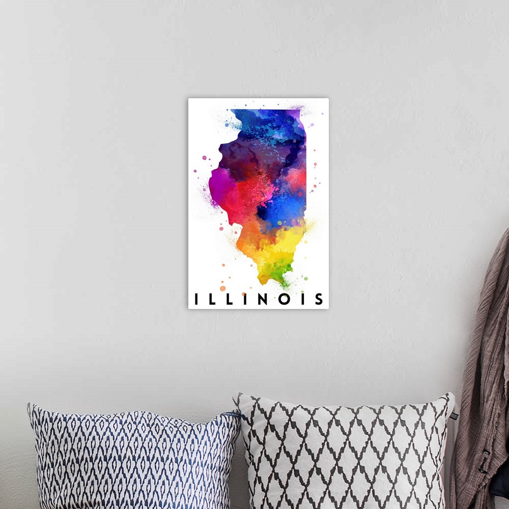 A bohemian room featuring Illinois - State Abstract Watercolor