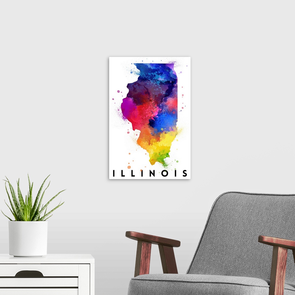 A modern room featuring Illinois - State Abstract Watercolor