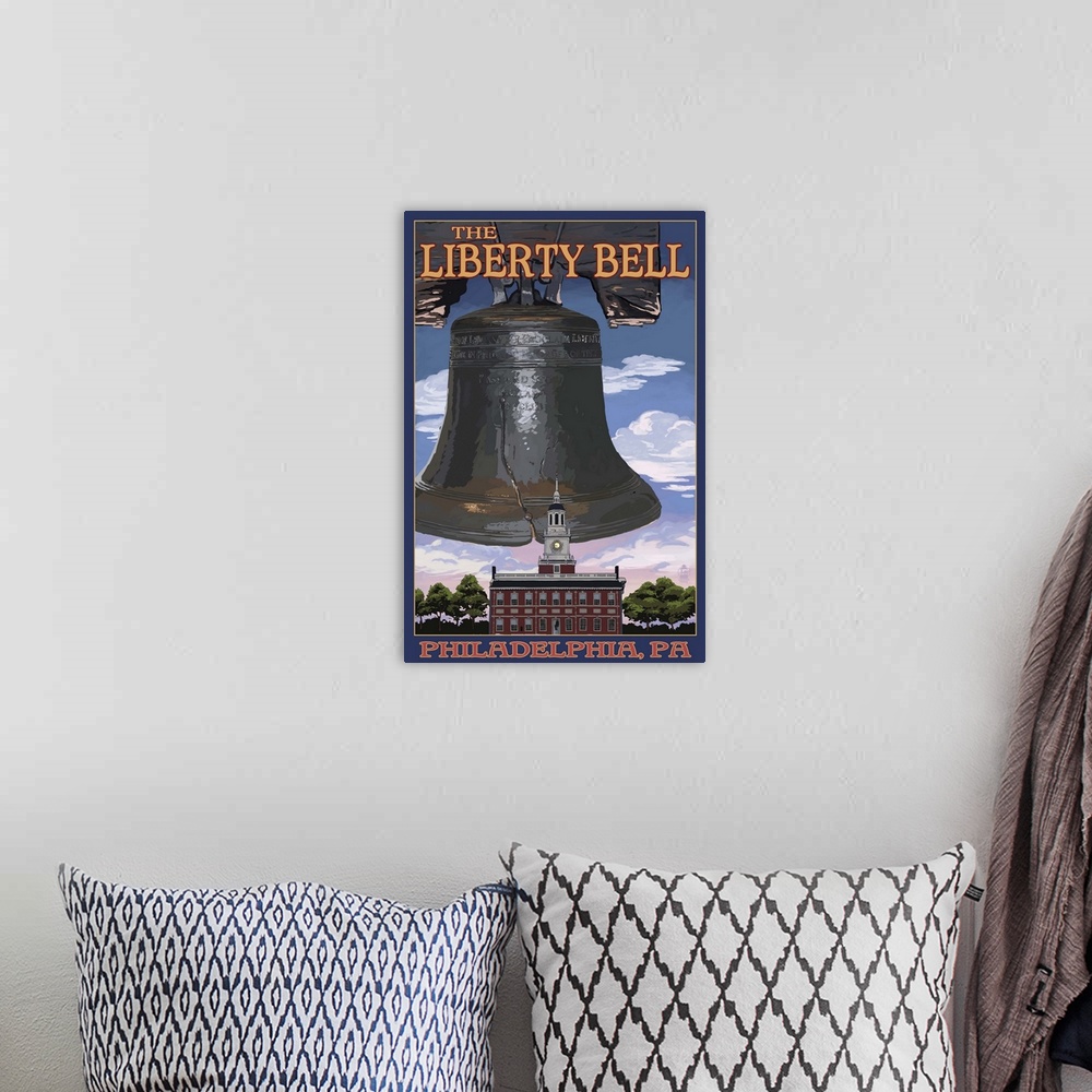 A bohemian room featuring Independence Hall and Liberty Bell - Philadelphia, Pennsylvania: Retro Travel Poster