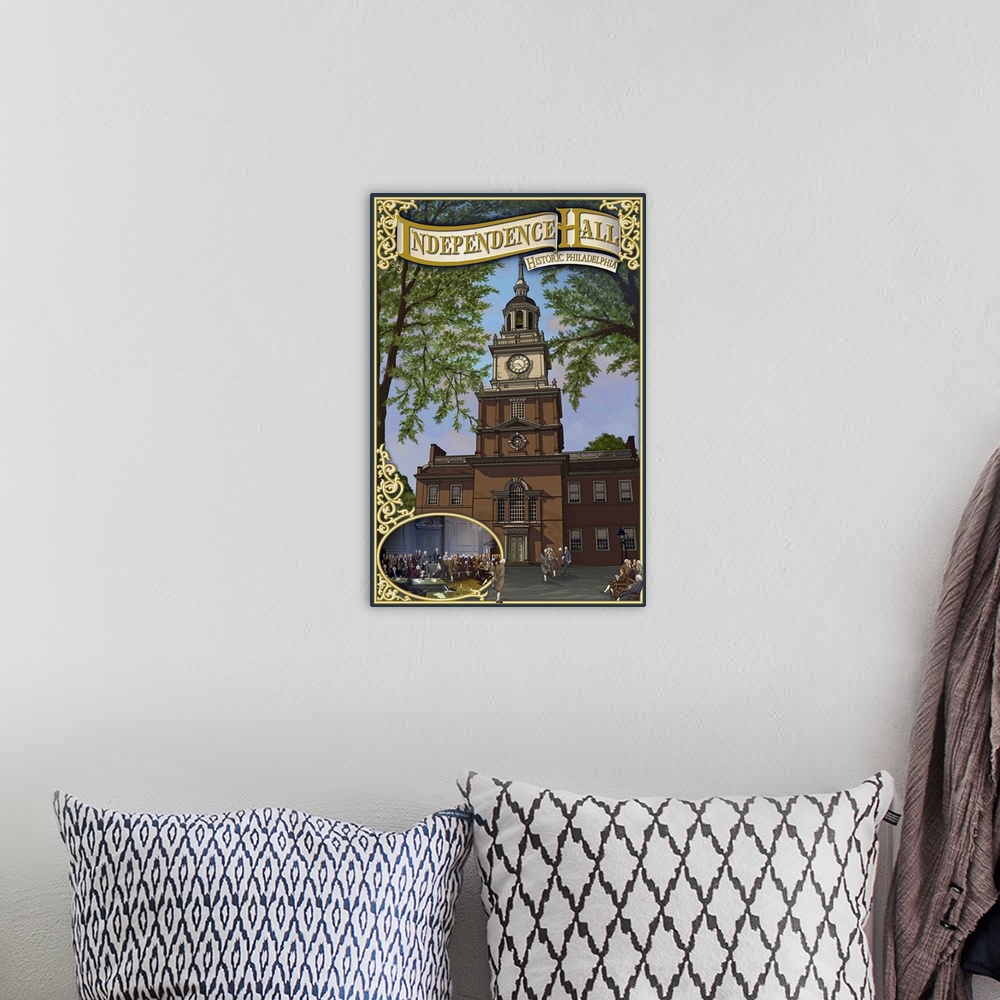 A bohemian room featuring Independence Hall - Philadelphia, Pennsylvania: Retro Travel Poster