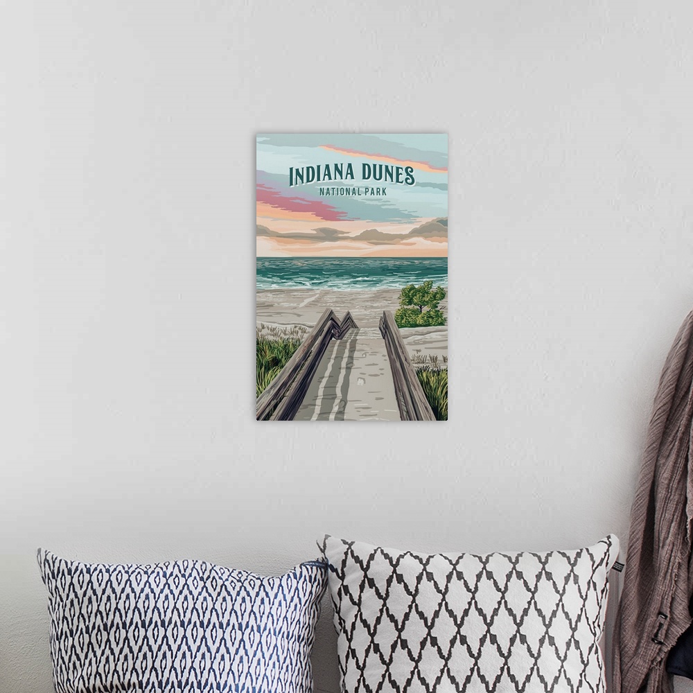 A bohemian room featuring Indiana Dunes National Park, Boardwalk: Retro Travel Poster