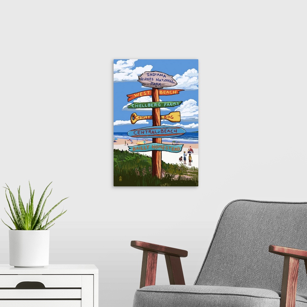 A modern room featuring Indiana Dunes National Park, Destination Sign: Retro Travel Poster