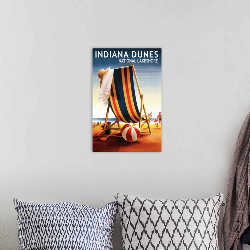 A bohemian room featuring Indiana Dunes National Seashore, Indiana, Beach Chair and Ball