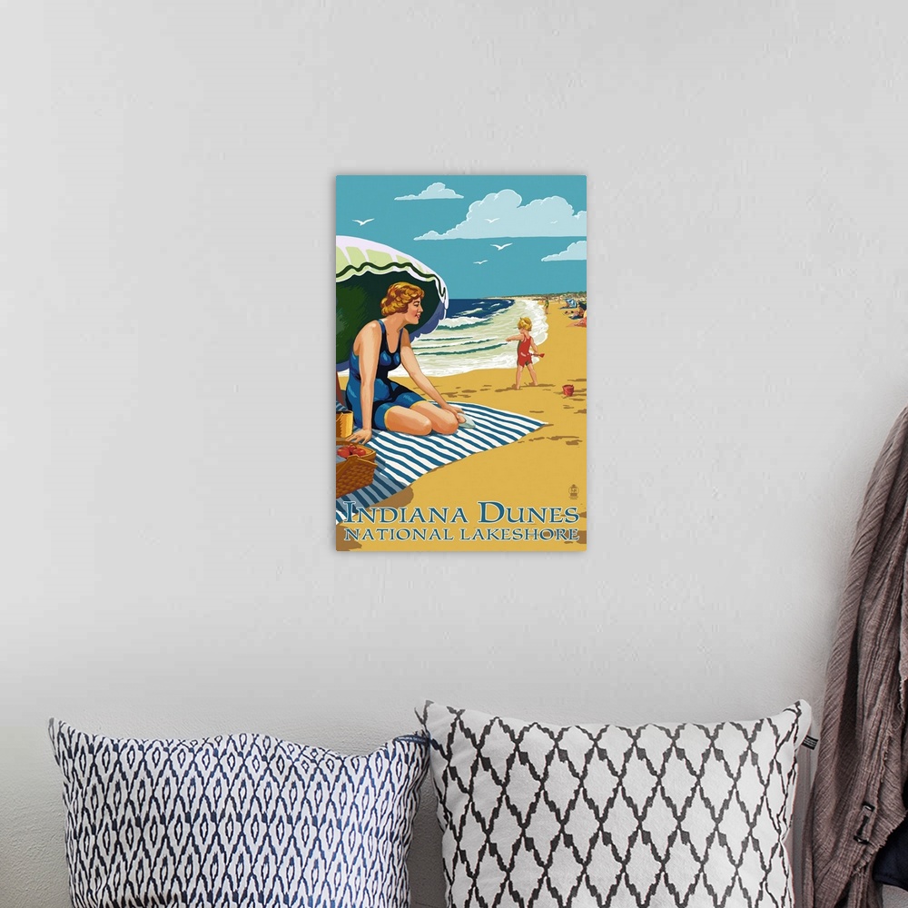 A bohemian room featuring Indiana Dunes National Seashore, Indiana, Woman on Beach