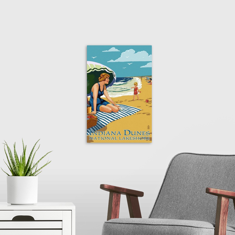 A modern room featuring Indiana Dunes National Seashore, Indiana, Woman on Beach