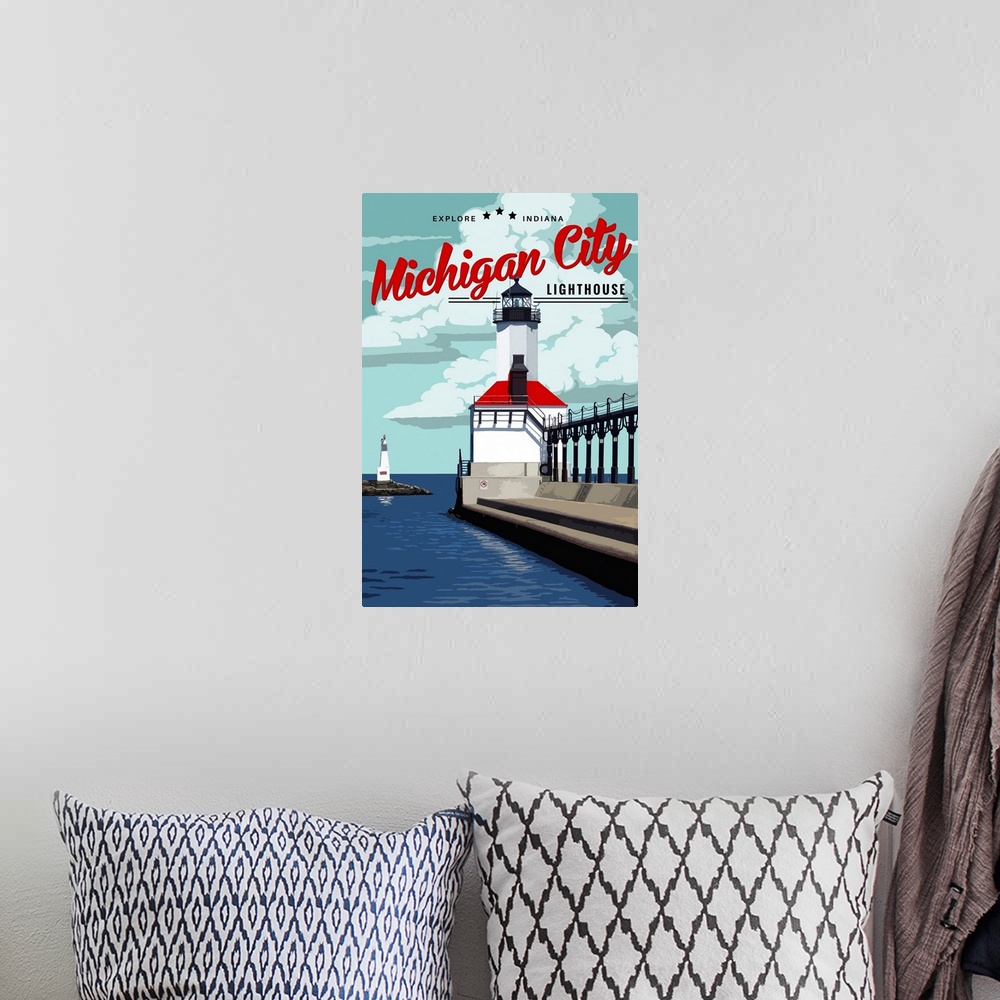 A bohemian room featuring Indiana - Michigan City Lighthouse and Pier