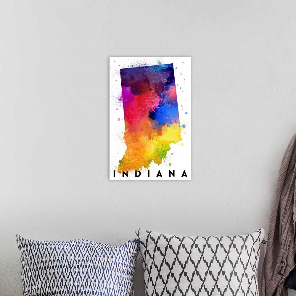 A bohemian room featuring Indiana - State Abstract Watercolor