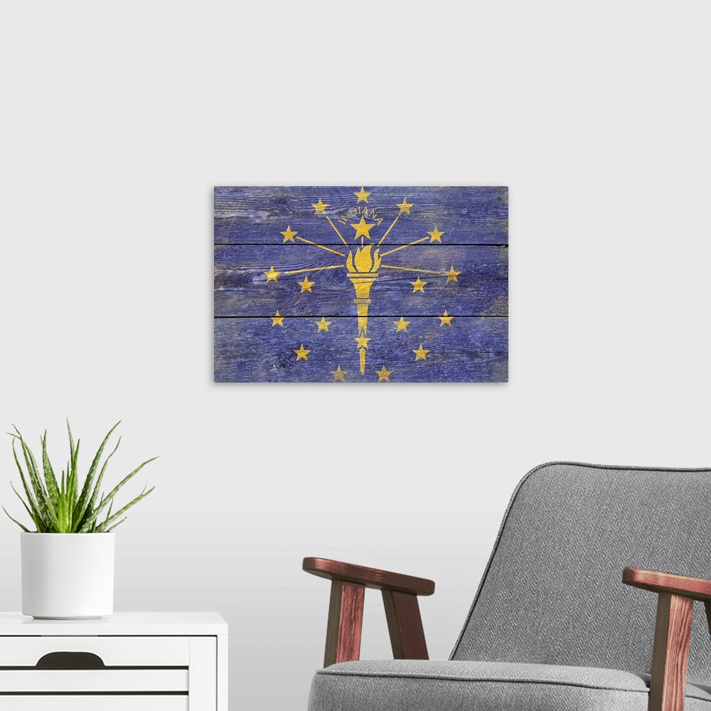 A modern room featuring Indiana State Flag, Barnwood Painting