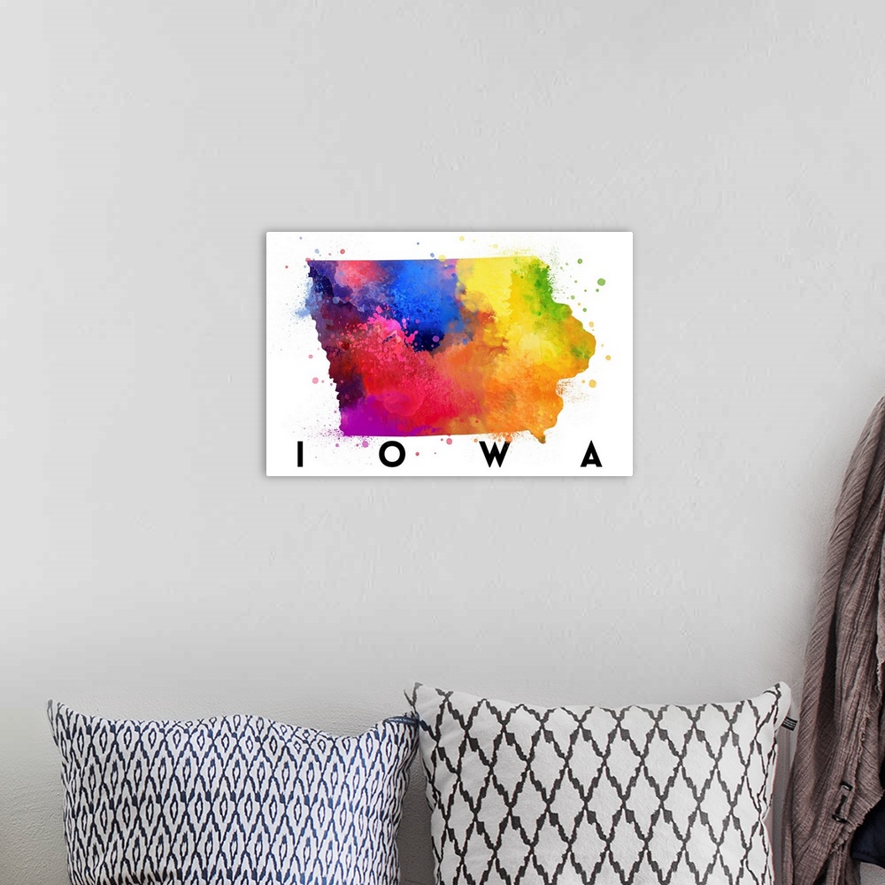 A bohemian room featuring Iowa - State Abstract Watercolor