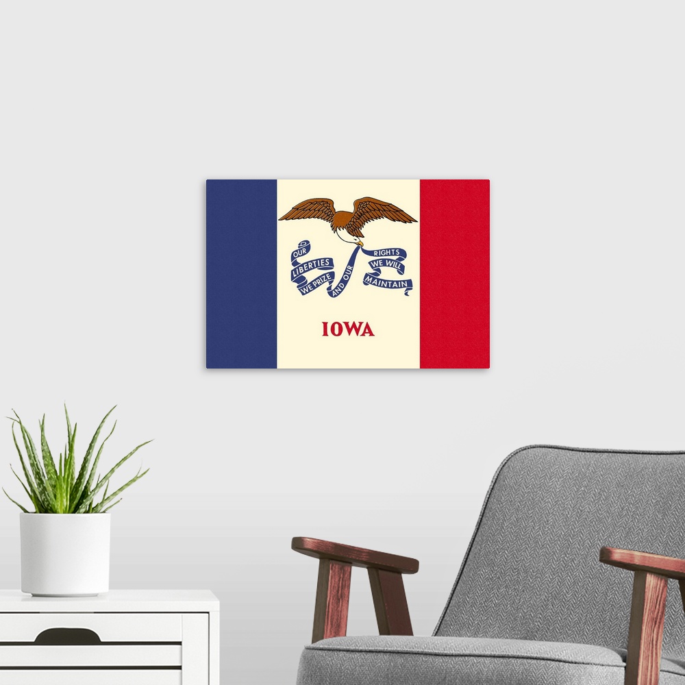 A modern room featuring Iowa State Flag