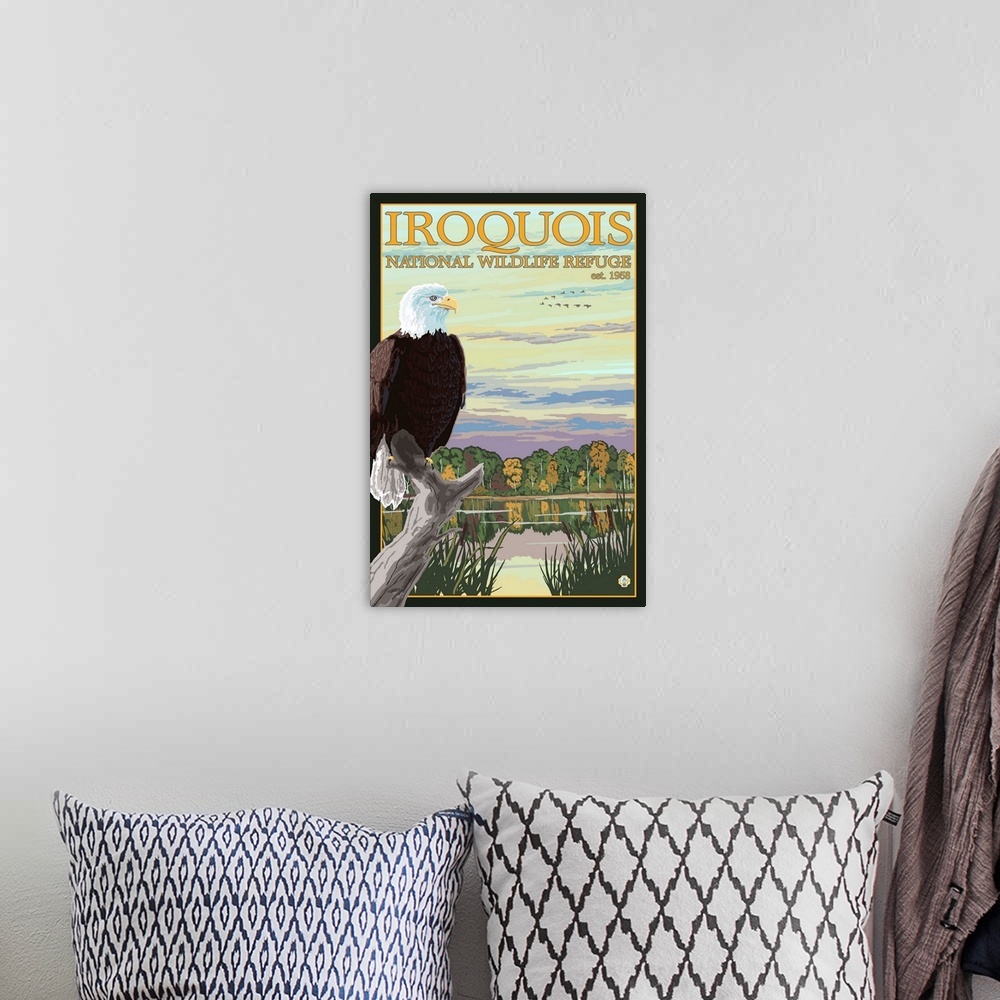 A bohemian room featuring Iroquois Nation Wildlife Refuge: Retro Travel Poster