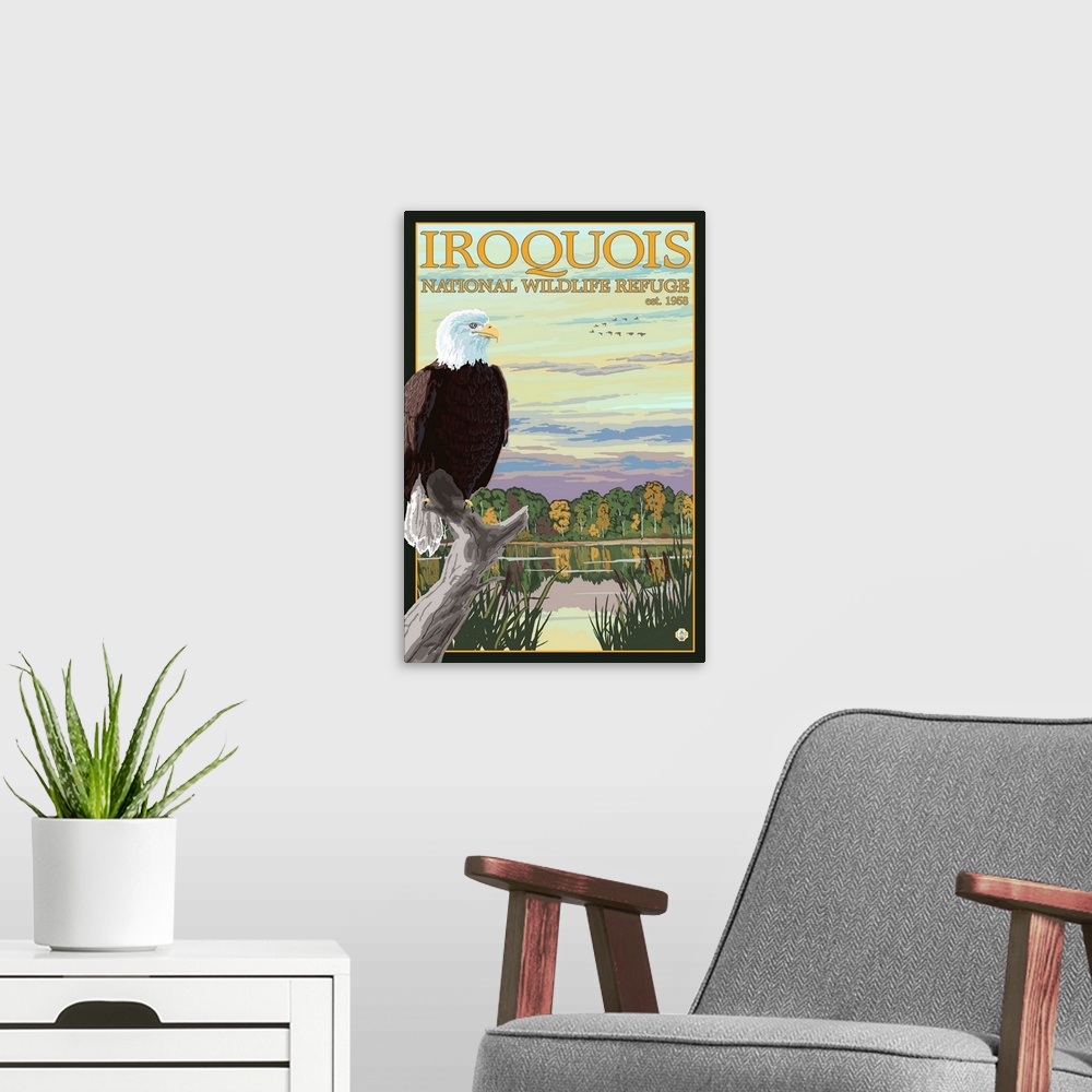 A modern room featuring Iroquois Nation Wildlife Refuge: Retro Travel Poster